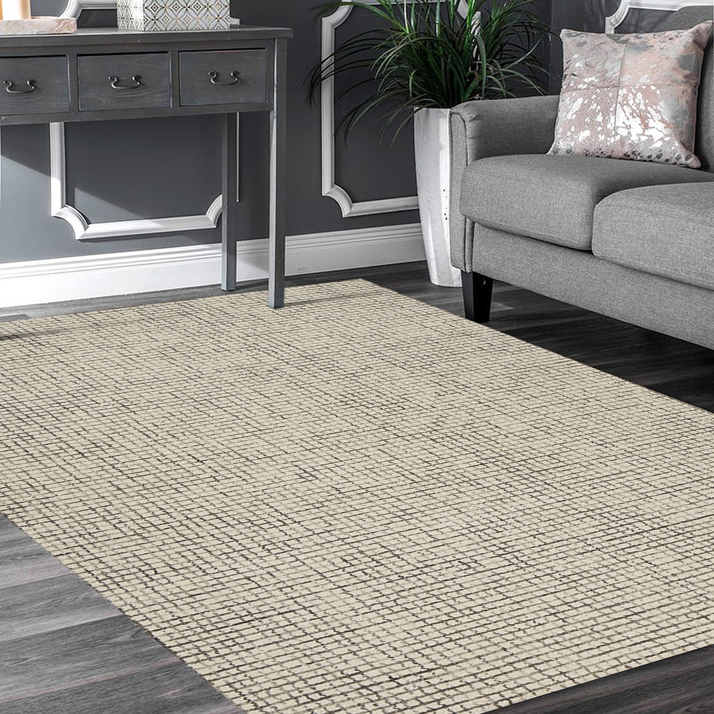 Criss Cross-81296 Contemporary Hand-Tufted Gray/Ivory Cotton Indoor Area Rug - LR Home