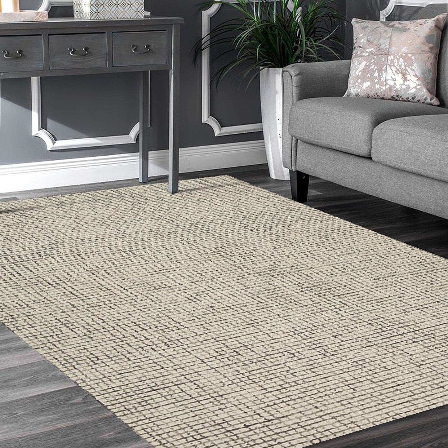 Criss Cross-81296 Contemporary Hand-Tufted Gray/Ivory Cotton Indoor Area Rug - LR Home