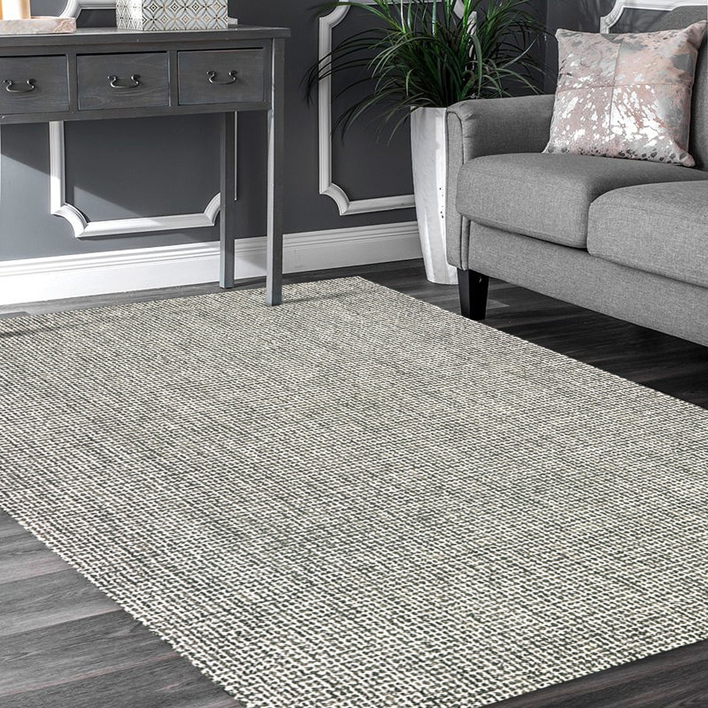 Criss Cross-81297 Contemporary Hand-Tufted Gray/White Cotton Indoor Area Rug - LR Home