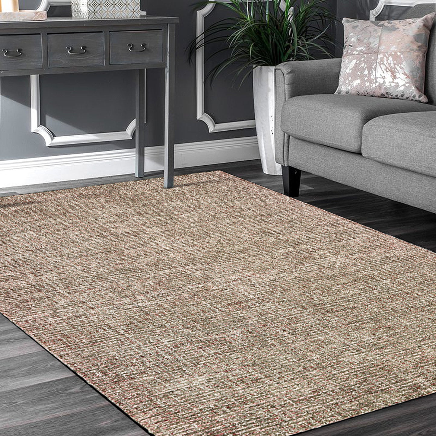 Criss Cross-81300 Contemporary Hand-Tufted Brown/Red Cotton Indoor Area Rug - LR Home