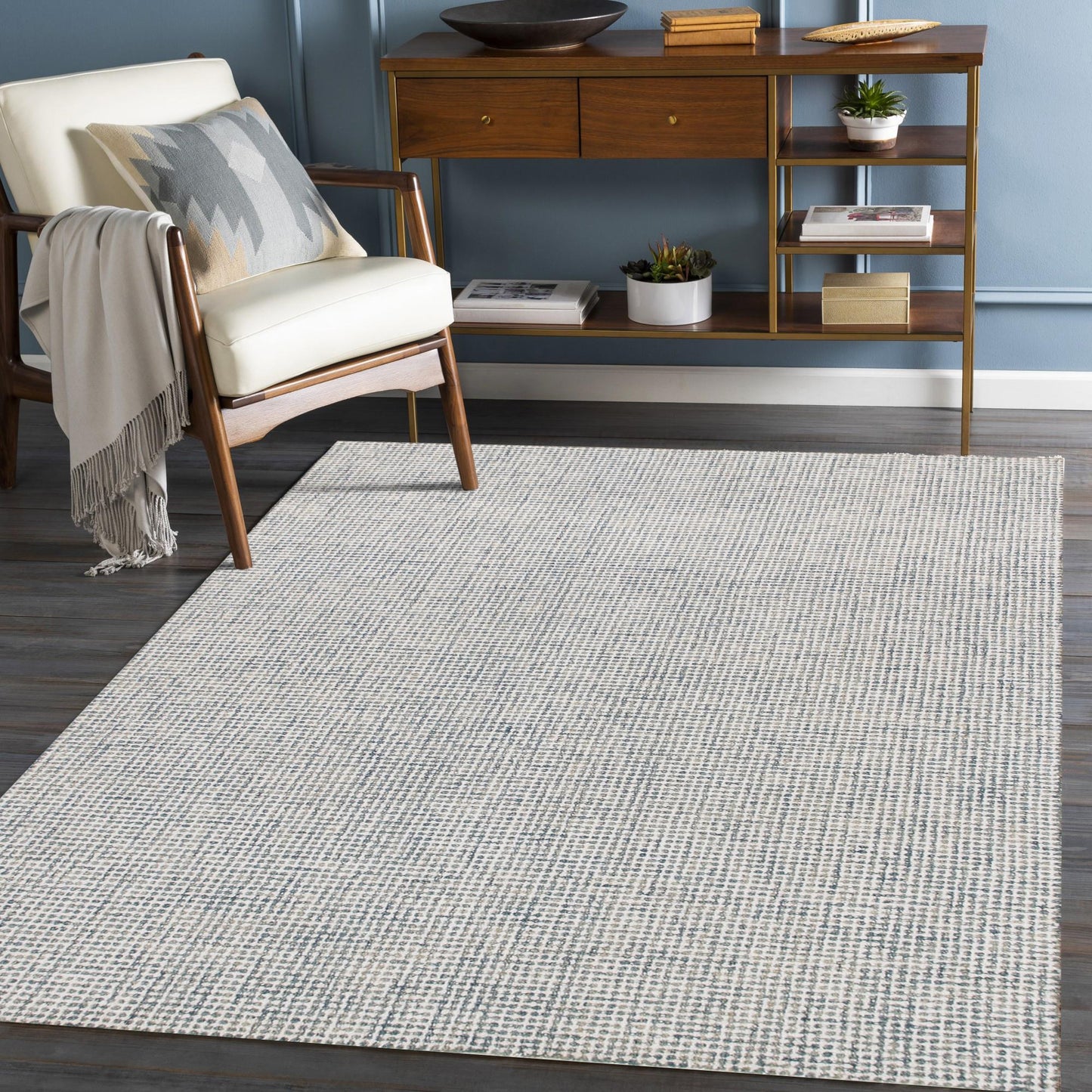 Criss Cross-82202 Contemporary Hand-Tufted Teal/Cream Cotton Indoor Area Rug - LR Home