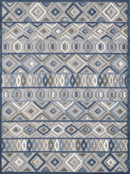 Calla 6921 Grey/Blue Aztec Machine Woven Performance Area Rug - KAS