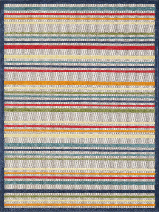 Calla 6927 Ivory/Multi Stripes Machine Woven Performance Area Rug - KAS