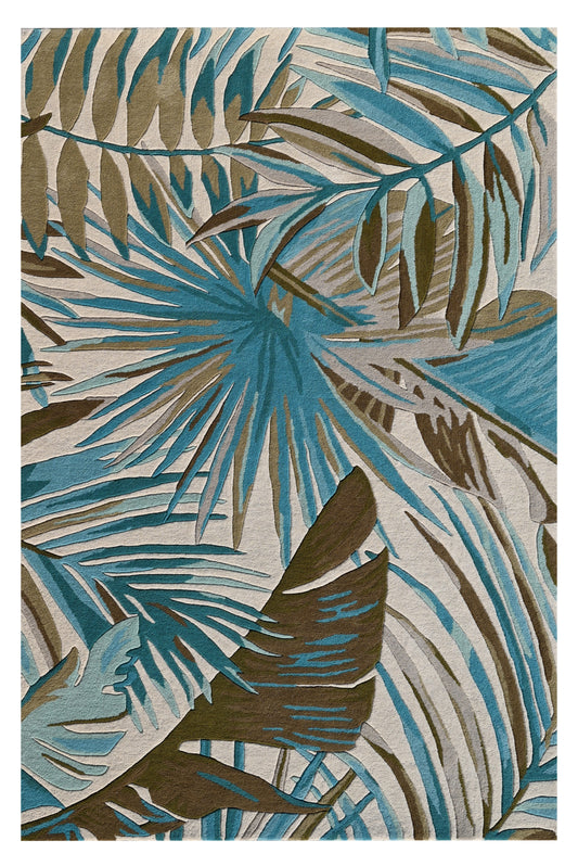 Cove 3002 Ivory/Teal Palms Hand Tufted Area Rug - KAS