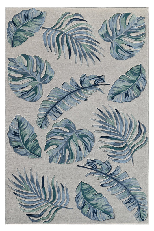 Cove 3005 Ivory/Blue Leaves Hand Tufted Area Rug - KAS