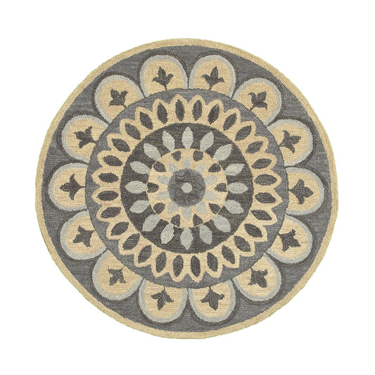 Gray/Ivory Contemporary Transitional Hand-Tufted Wool Indoor Round Rug - Silo view