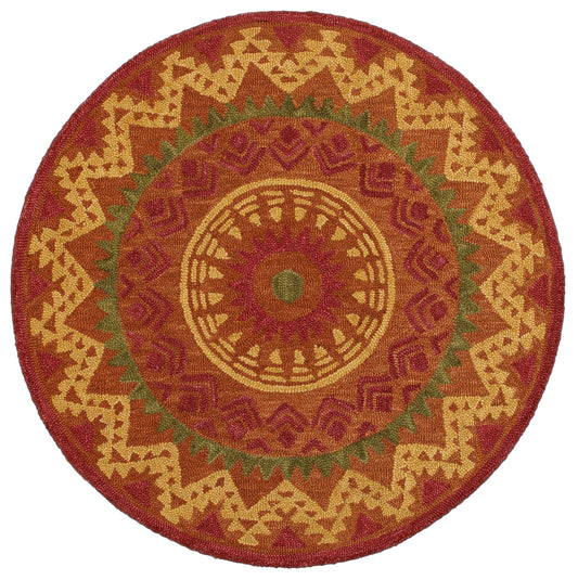 Orange/Red Southwestern Medallion Hand-Tufted Wool Indoor Round Rug - Silo view