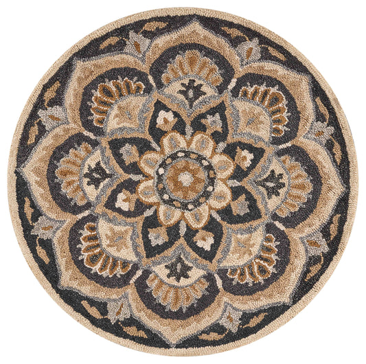 Black/Ivory Floral Transitional Hand-Tufted Wool Indoor Round Rug - Silo view
