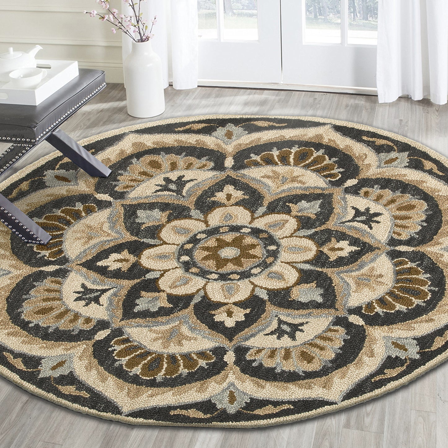 Dazzle-54062 Contemporary Hand-Tufted Black/Beige Cotton Indoor Area Rug - LR Home