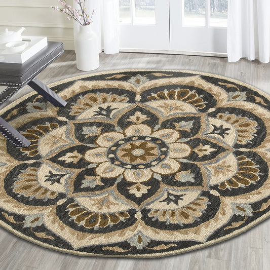 Dazzle-54062 Contemporary Hand-Tufted Black/Beige Cotton Indoor Area Rug - LR Home