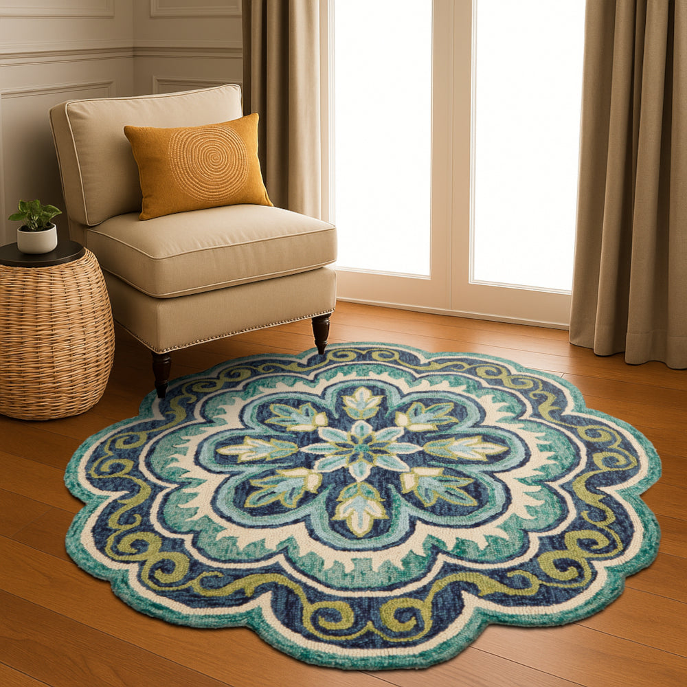 Dazzle-54076 Contemporary Hand-Tufted Green/Ivory Cotton Indoor Area Rug - LR Home