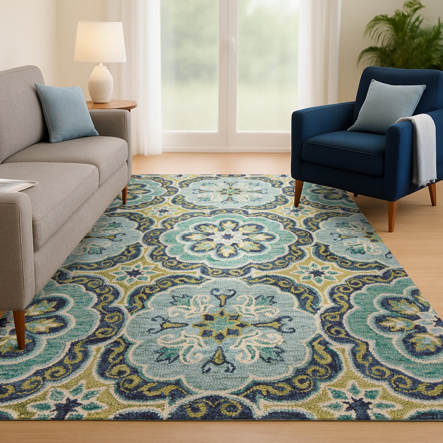 Dazzle-54076 Contemporary Hand-Tufted Green/Ivory Cotton Indoor Area Rug - LR Home