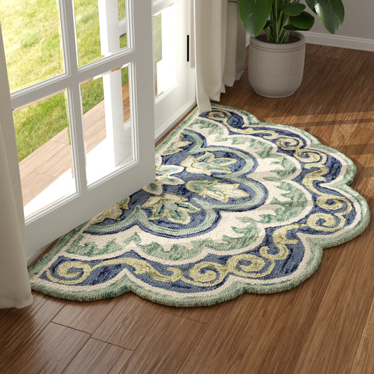 Dazzle-54076 Contemporary Hand-Tufted Green/Ivory Cotton Indoor Area Rug - LR Home