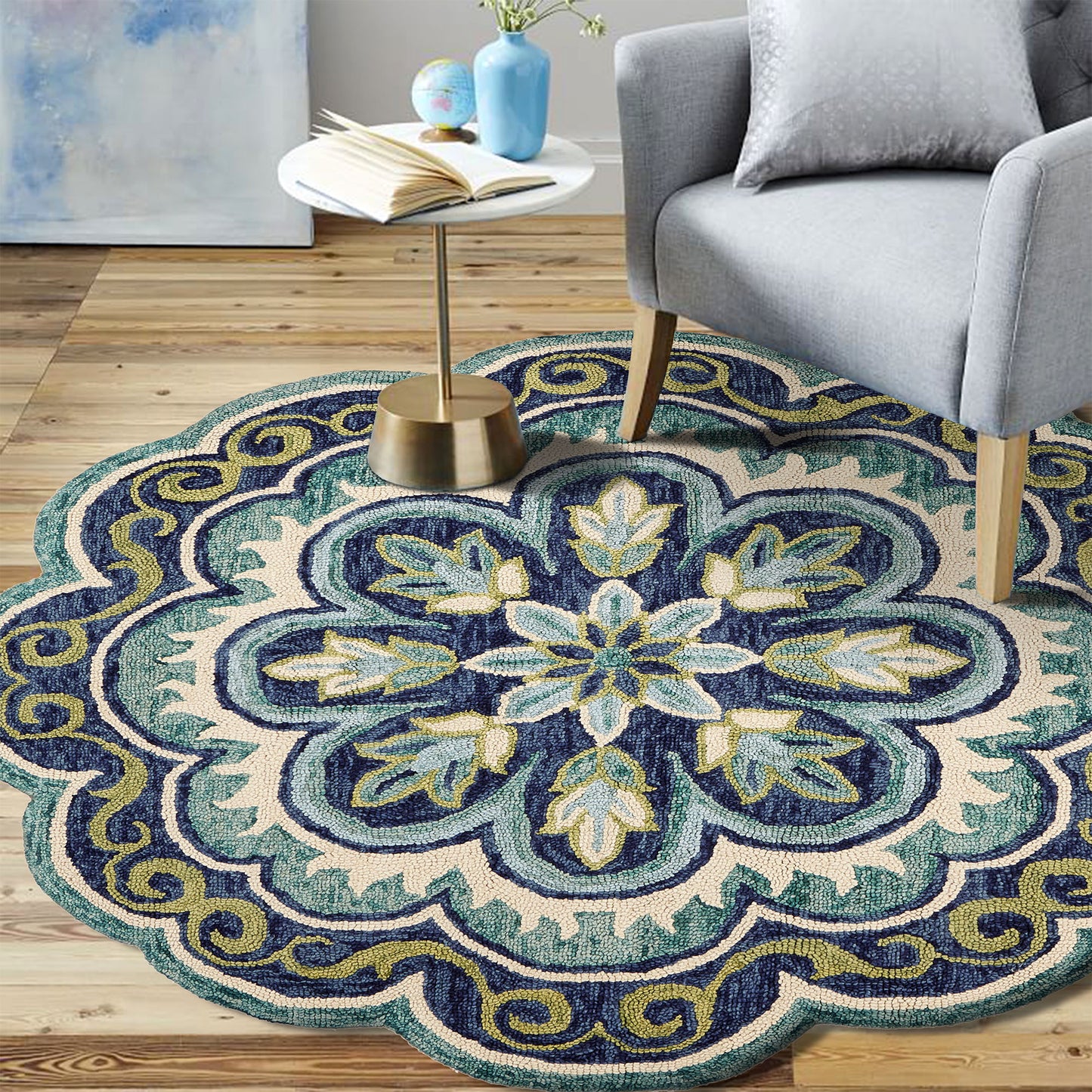 Dazzle-54076 Contemporary Hand-Tufted Green/Ivory Cotton Indoor Area Rug - LR Home
