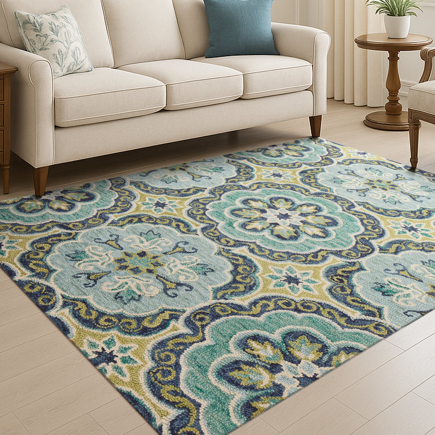 Dazzle-54076 Contemporary Hand-Tufted Green/Ivory Cotton Indoor Area Rug - LR Home