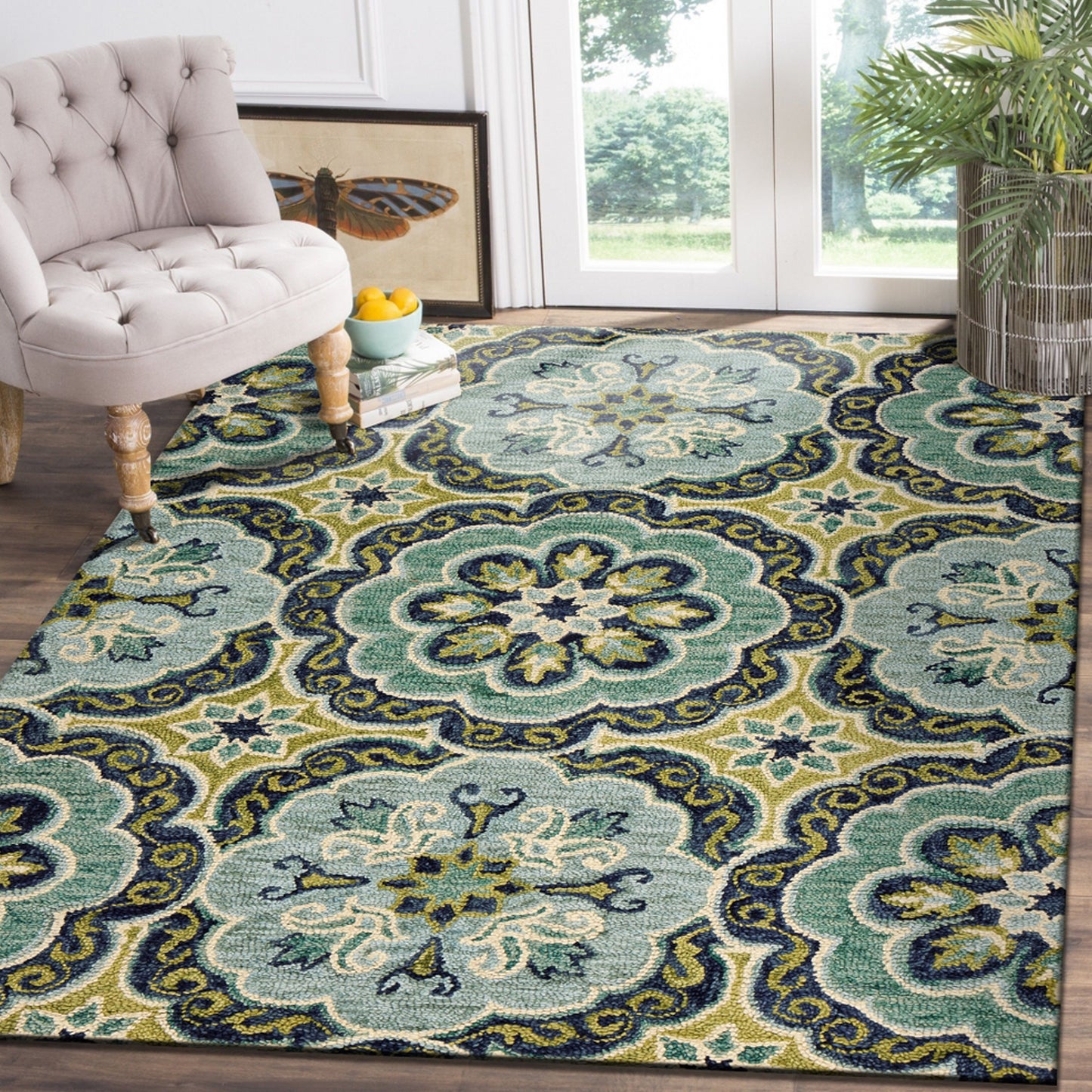 Dazzle-54076 Contemporary Hand-Tufted Green/Ivory Cotton Indoor Area Rug - LR Home