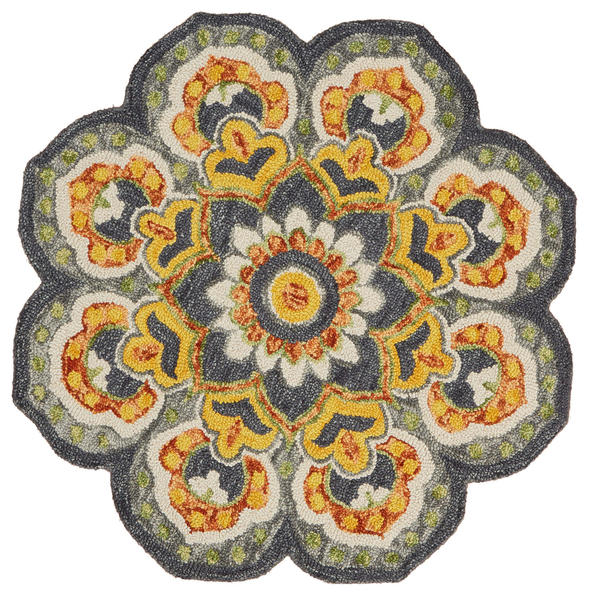 Gray/Yellow Classic Transitional Hand-Tufted Wool Indoor Round Rug - Silo view