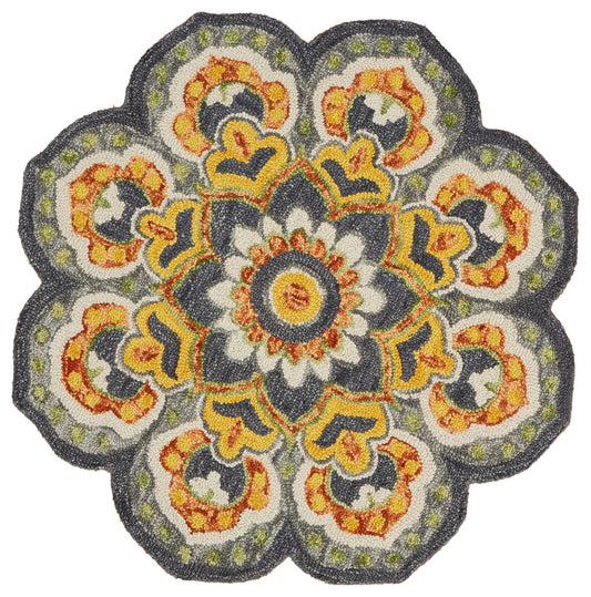 Gray/Yellow Classic Transitional Hand-Tufted Wool Indoor Round Rug - Silo view