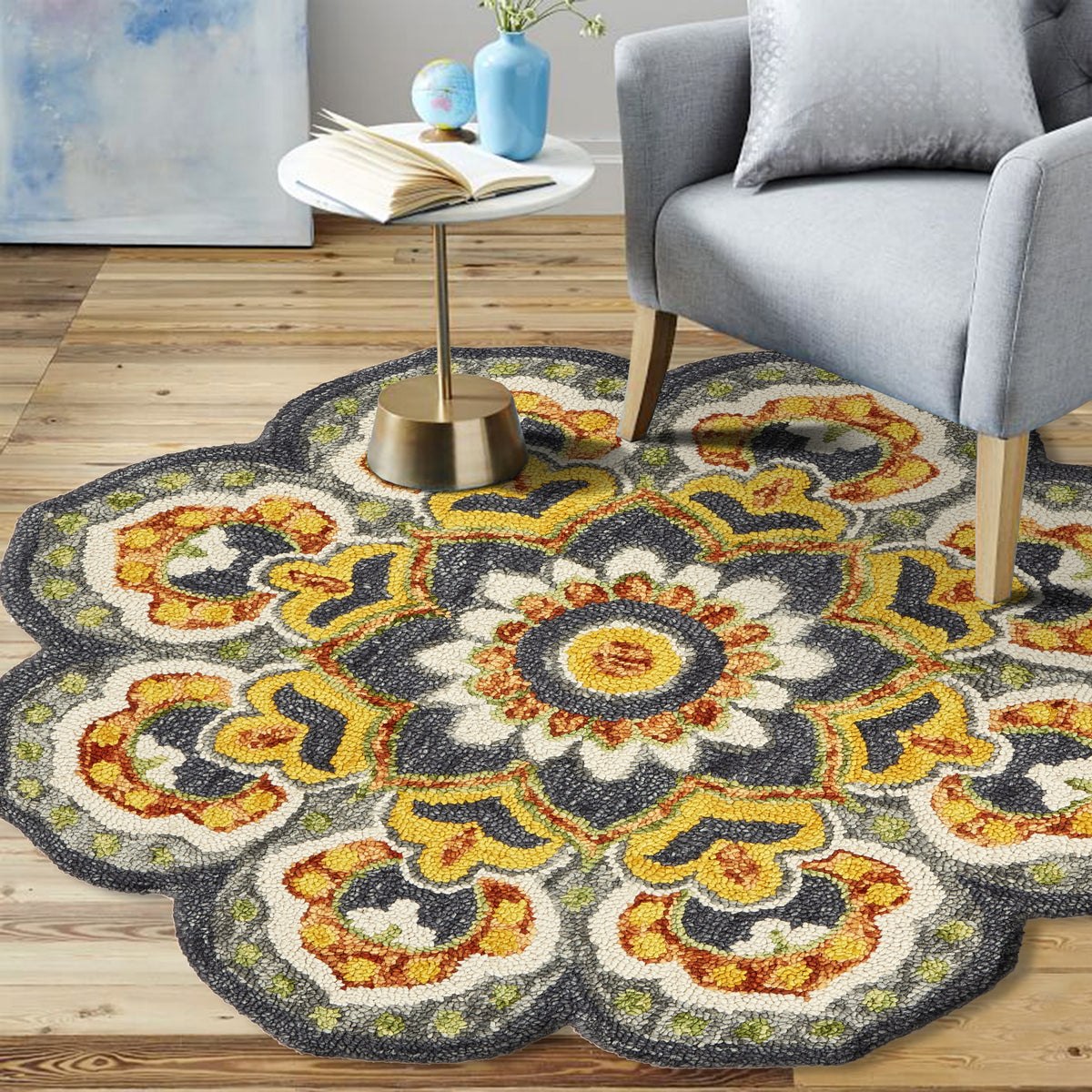 Gray/Yellow Classic Transitional Hand-Tufted Wool Indoor Round Rug - color swatch
