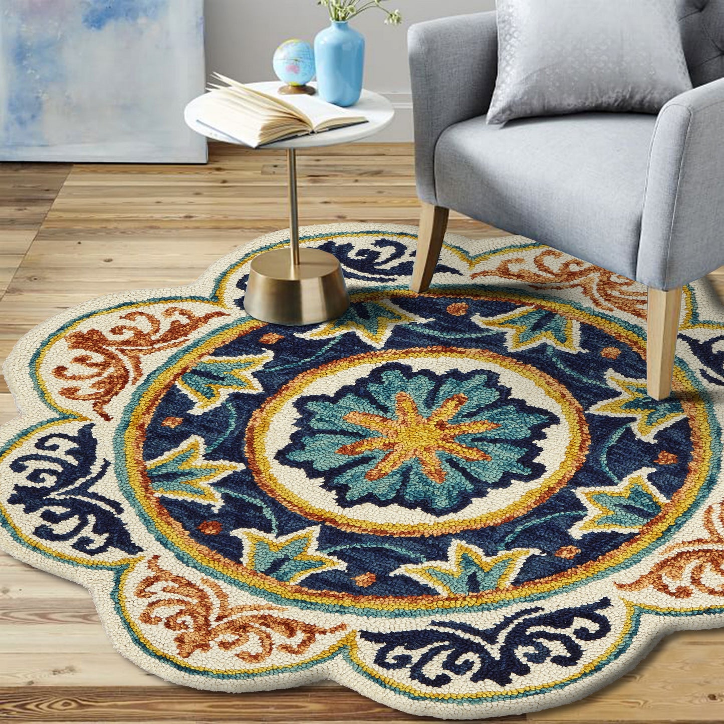 Dazzle-54079 Bohemian/Eclectic Hand-Tufted Ivory/Blue Cotton Indoor Area Rug - LR Home