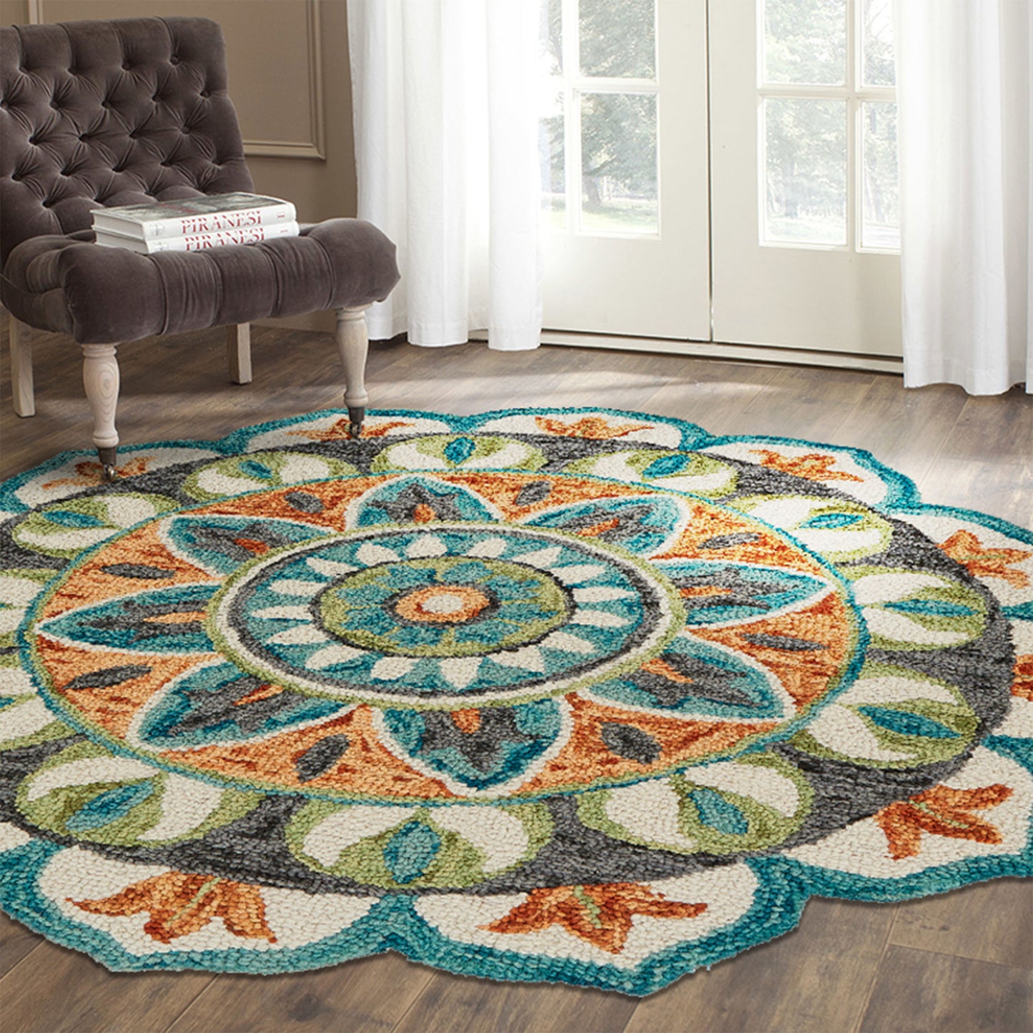 DAZZL-54085 Bohemian/Eclectic Hand-Tufted Rust /Teal Wool Indoor Area Rugs - LR Home