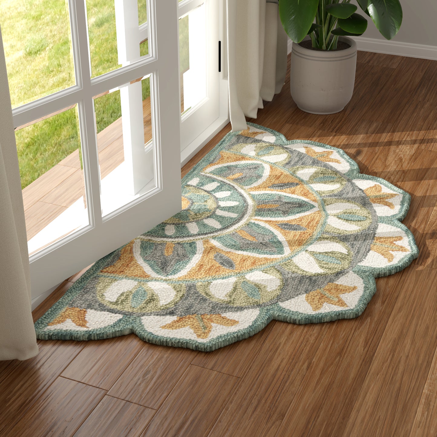 Dazzle-54085 Contemporary Hand-Tufted Teal/Orange Cotton Indoor Area Rug - LR Home