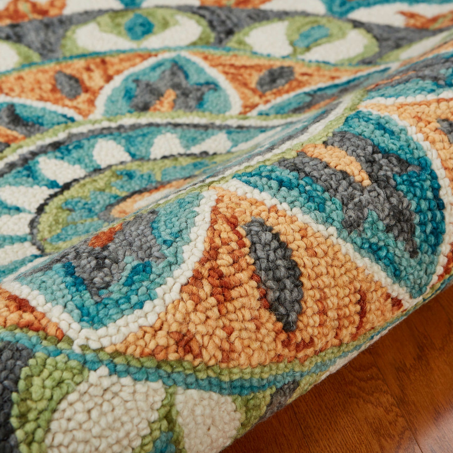 DAZZL-54085 Bohemian/Eclectic Hand-Tufted Rust /Teal Wool Indoor Area Rugs - LR Home