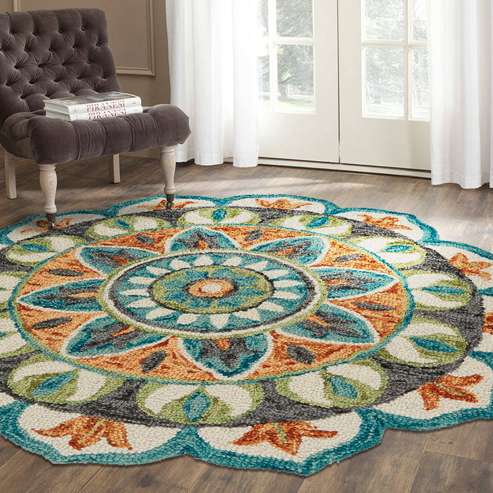 DAZZL-54085 Bohemian/Eclectic Hand-Tufted Rust /Teal Wool Indoor Area Rugs - LR Home