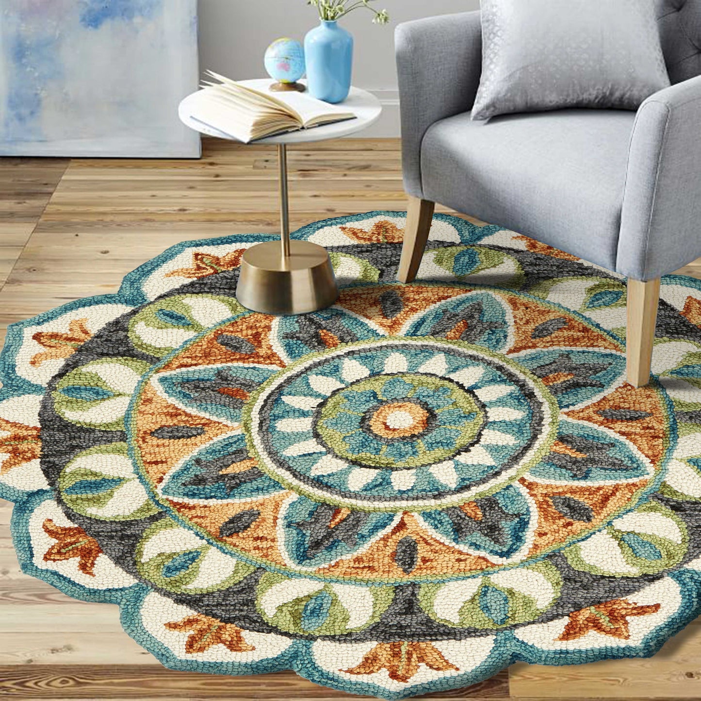 DAZZL-54085 Bohemian/Eclectic Hand-Tufted Rust /Teal Wool Indoor Area Rugs - LR Home