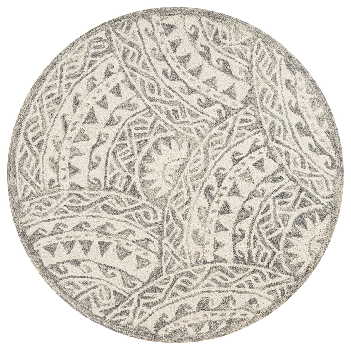 Gray/Cream Transitional Aztec Hand-Tufted Wool Indoor Round Rug - Silo view