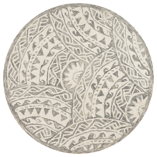 Gray/Cream Transitional Aztec Hand-Tufted Wool Indoor Round Rug - Silo view