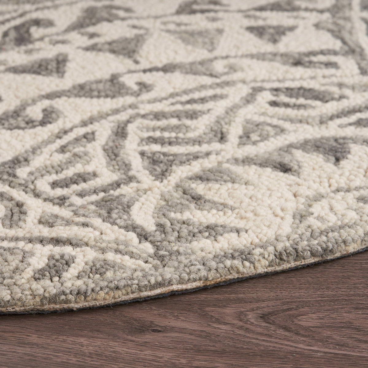 Gray/Cream Transitional Aztec Hand-Tufted Wool Indoor Round Rug - back view