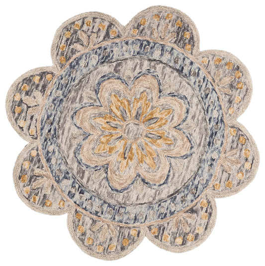 Beige/Multicolor Transitional Floral Hand-Tufted Wool Indoor Round Rug - Silo view