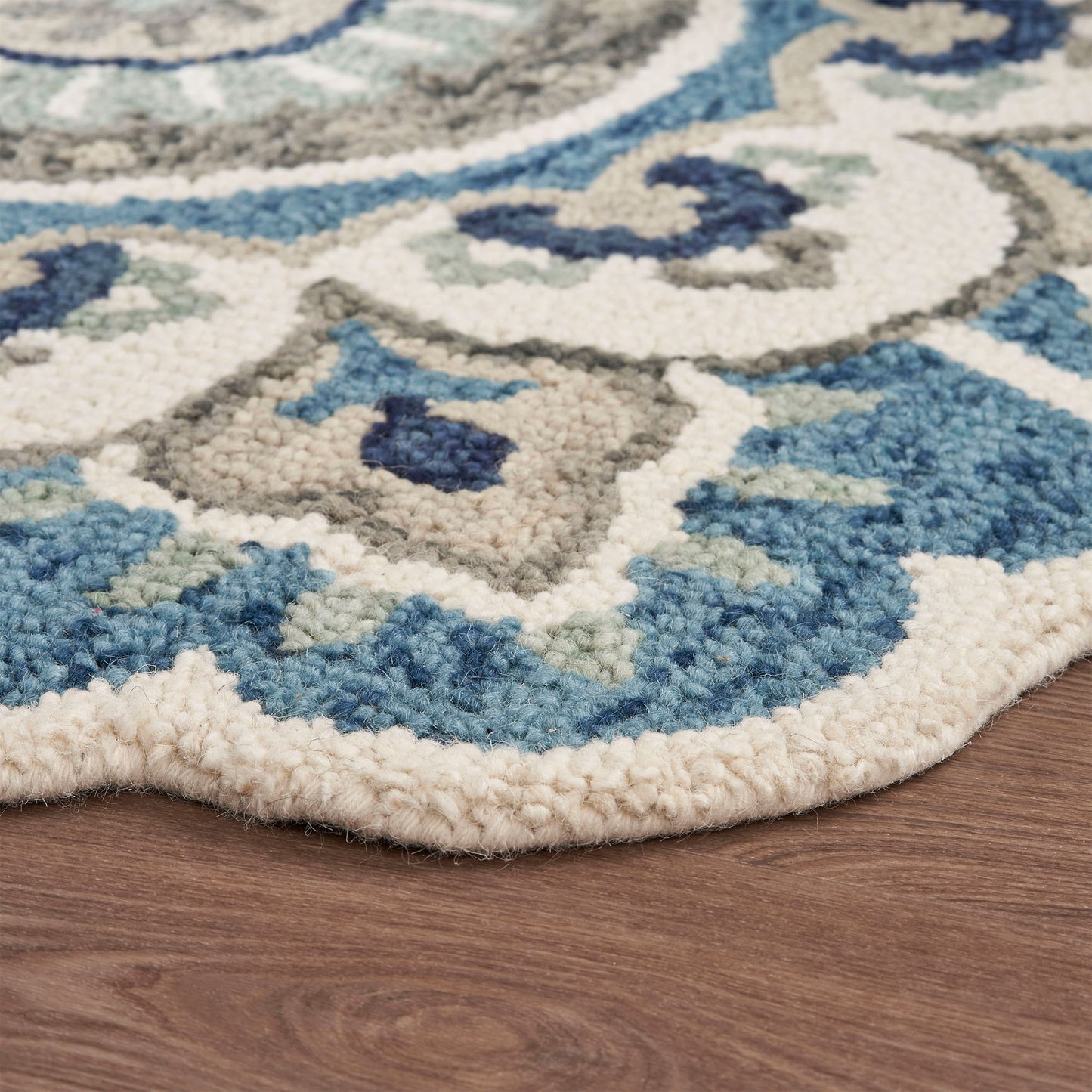 DAZZL-54094 Bohemian/Eclectic Hand-Tufted Ivory/Teal Wool Indoor Area Rugs - LR Home