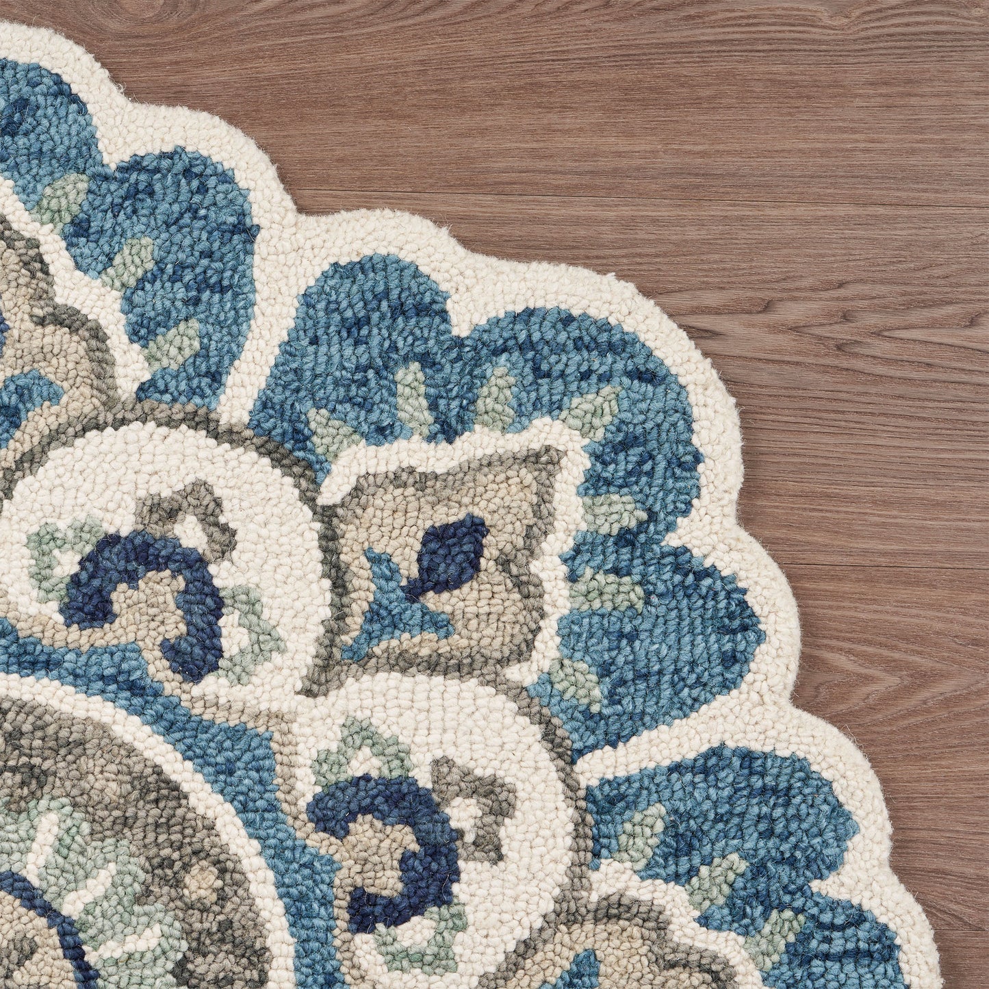 DAZZL-54094 Bohemian/Eclectic Hand-Tufted Ivory/Teal Wool Indoor Area Rugs - LR Home
