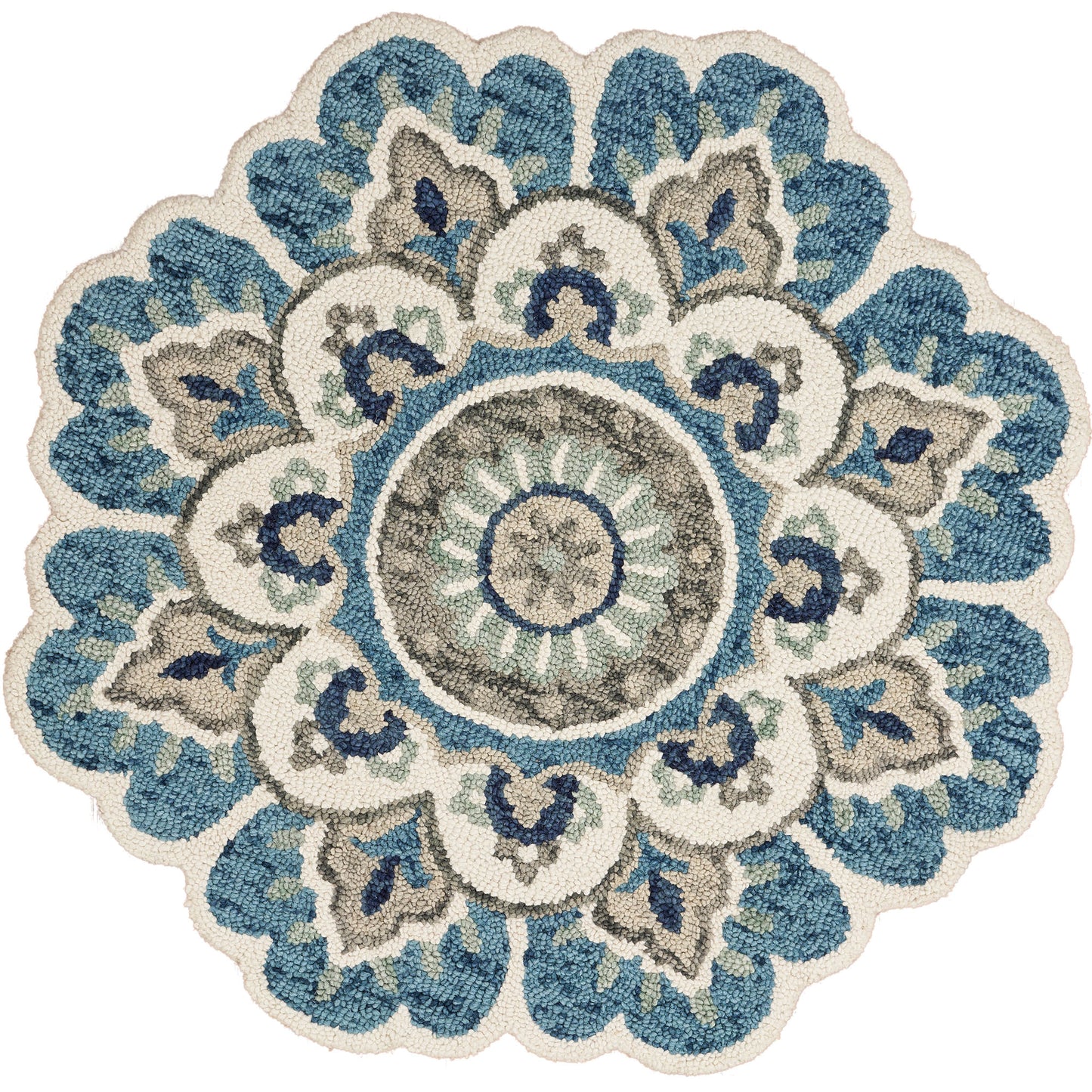 DAZZL-54094 Bohemian/Eclectic Hand-Tufted Ivory/Teal Wool Indoor Area Rugs - LR Home