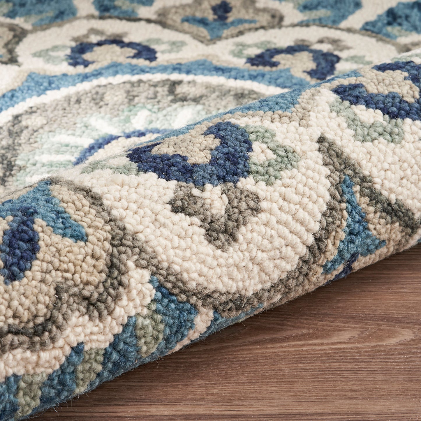 DAZZL-54094 Bohemian/Eclectic Hand-Tufted Ivory/Teal Wool Indoor Area Rugs - LR Home