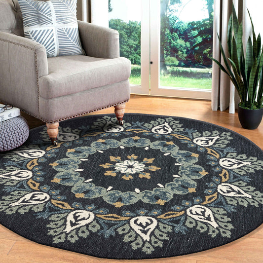 Dazzle-54097 Contemporary Hand-Tufted Black/Gray Cotton Indoor Area Rug - LR Home