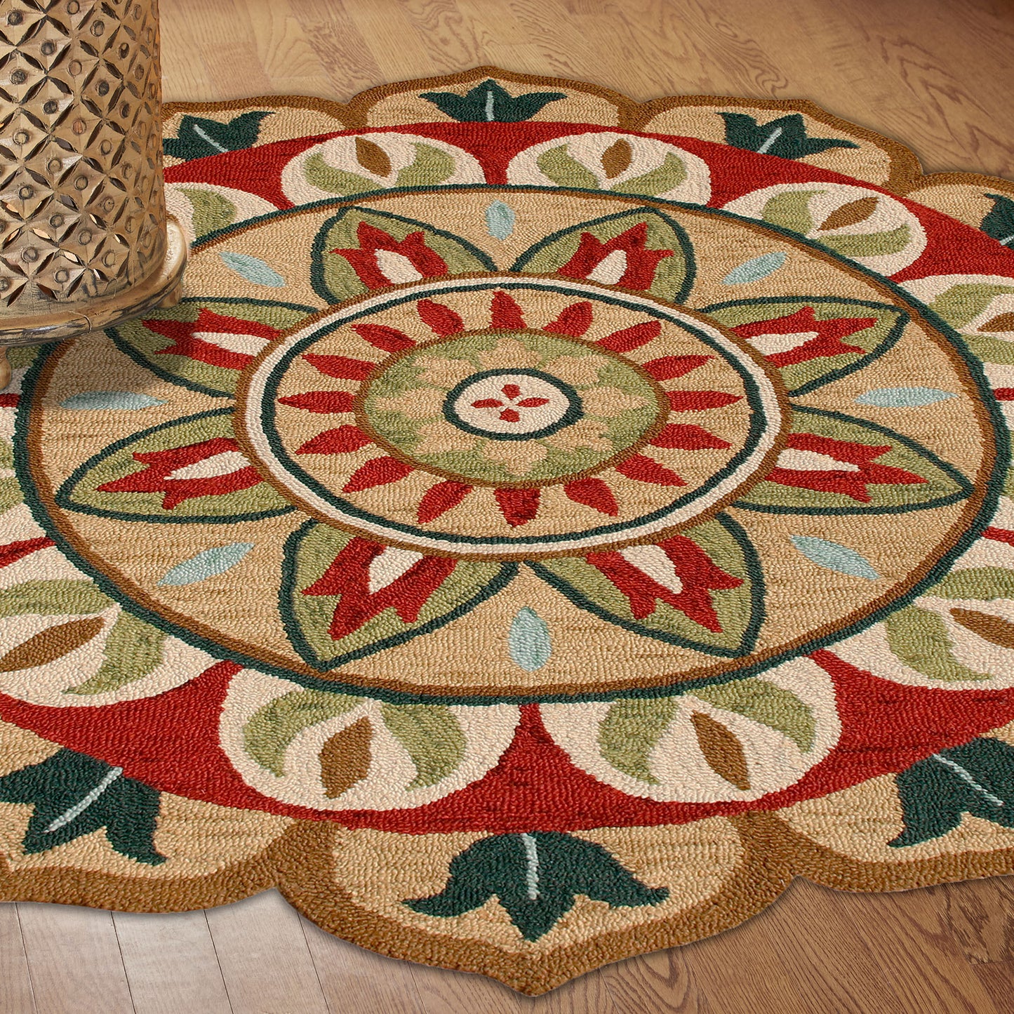 DAZZL-82264 Bohemian/Eclectic Hand-Tufted Red/Green Wool Indoor Area Rugs - LR Home