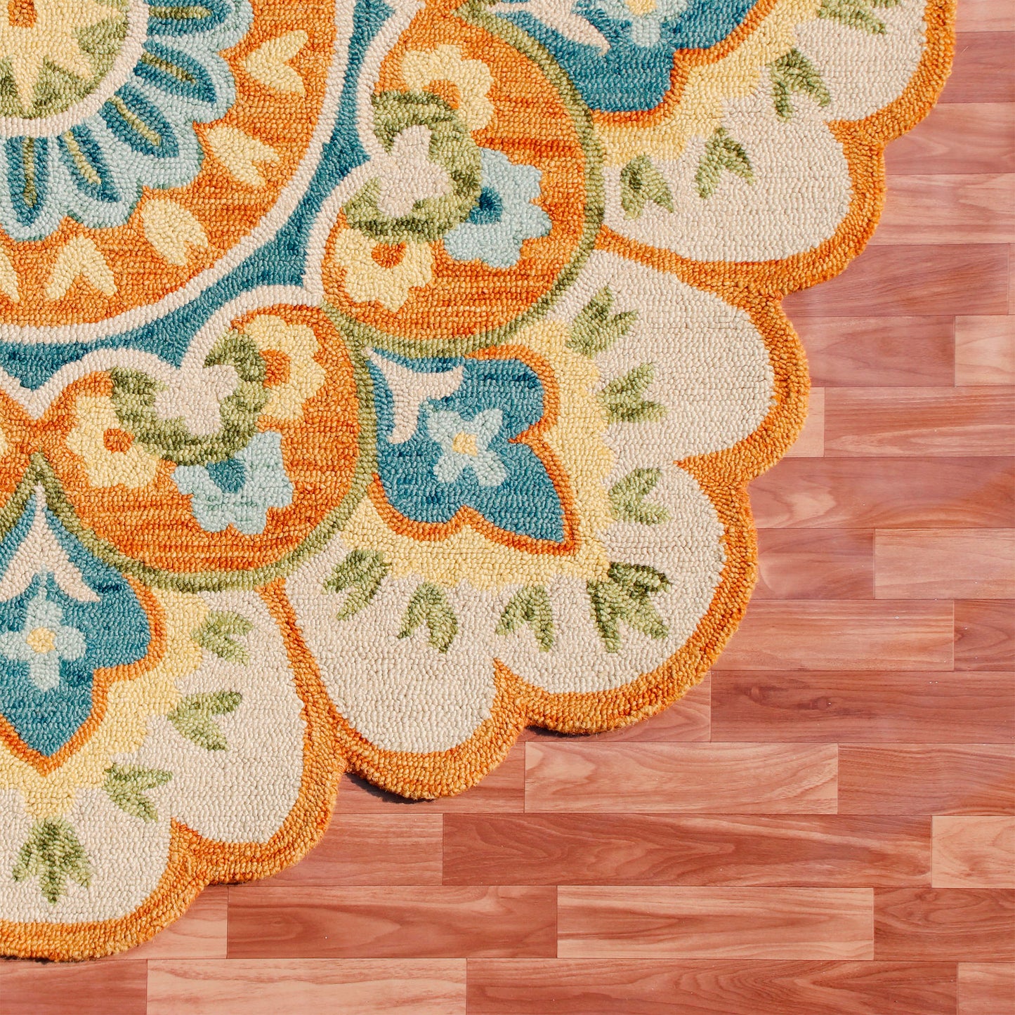 DAZZL-82266 Bohemian/Eclectic Hand-Tufted Rust/Aqua Blue Wool Indoor Area Rugs - LR Home