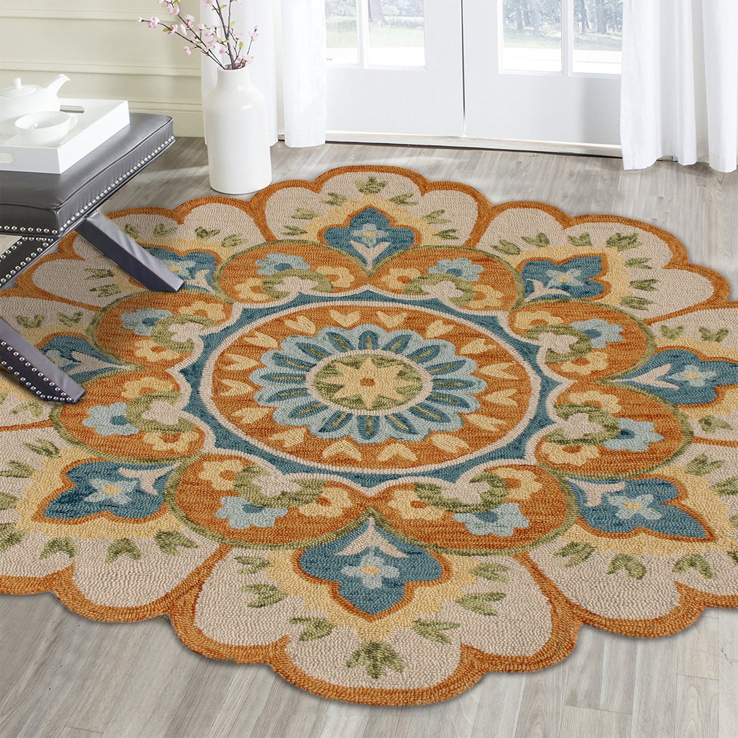 DAZZL-82266 Bohemian/Eclectic Hand-Tufted Rust/Aqua Blue Wool Indoor Area Rugs - LR Home