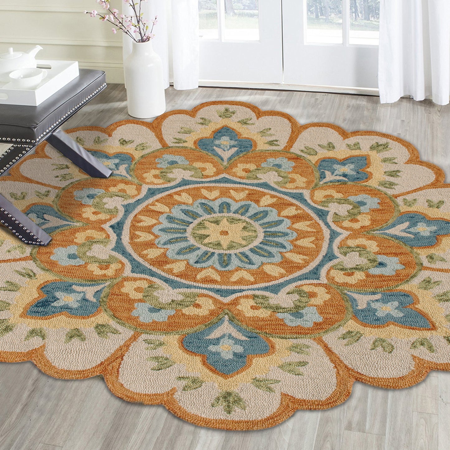 Dazzle-82266 Contemporary Hand-Tufted Orange/Blue Cotton Indoor Area Rug - LR Home