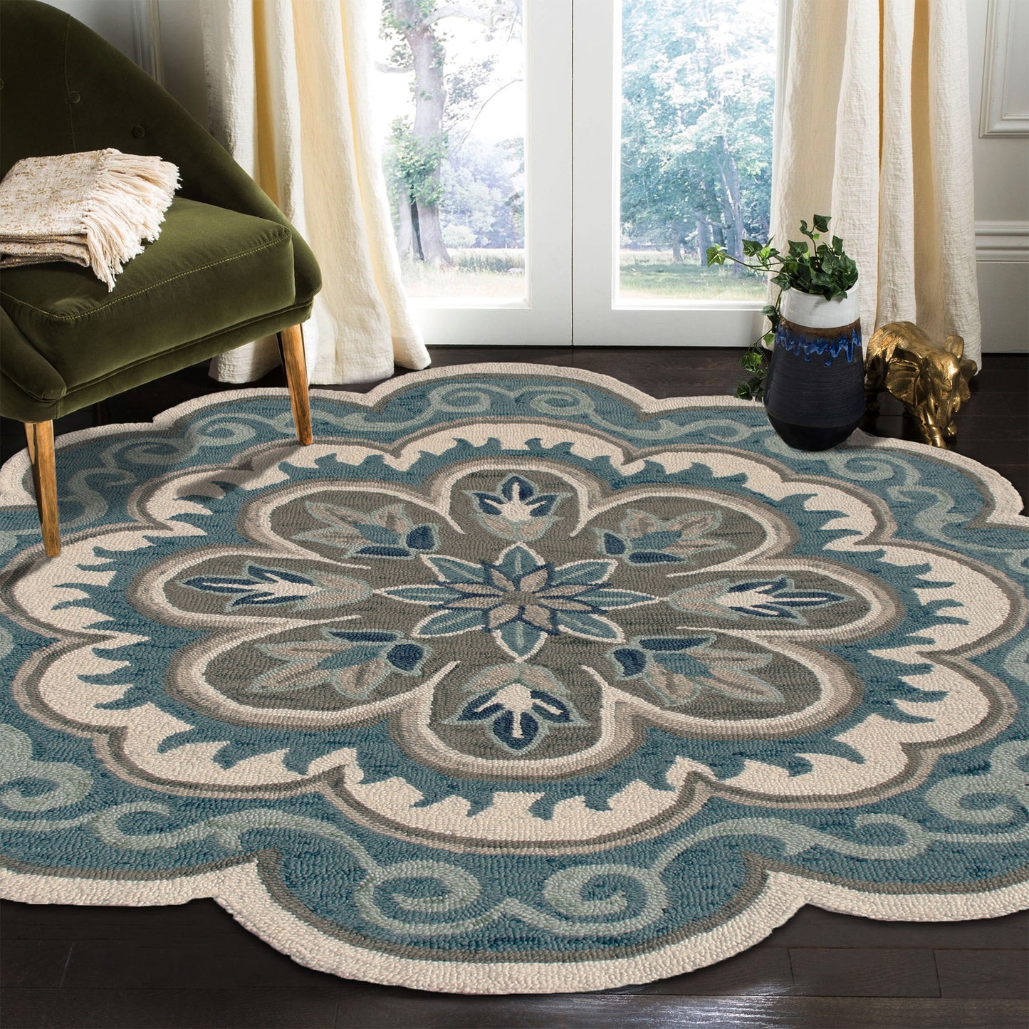 DAZZL-82267 Bohemian/Eclectic Hand-Tufted Blue/Gray Wool Indoor Area Rugs - LR Home