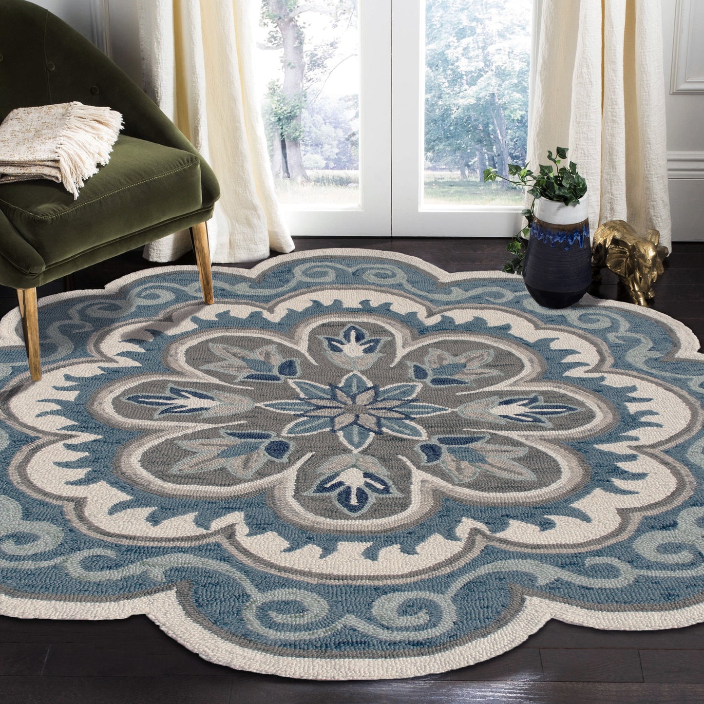 Dazzle-82267 Contemporary Hand-Tufted Ivory/Blue Cotton Indoor Area Rug - LR Home