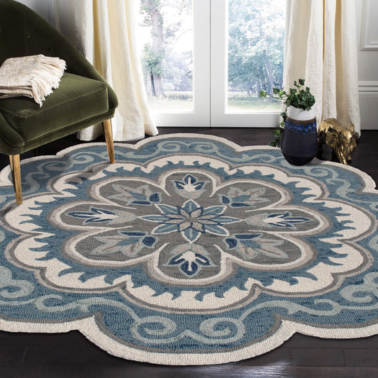 Dazzle-82267 Contemporary Hand-Tufted Ivory/Blue Cotton Indoor Area Rug - LR Home
