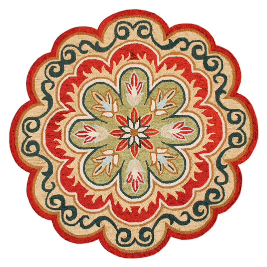 Rust/Gold Bohemian Floral Wool Hand-Tufted Wool Round Rug - Silo view
