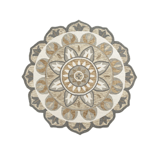 Beige/Gray Intricate Floral Hand-Tufted Wool Indoor Area Rug - Silo view