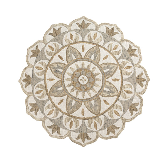 Ivory/Brown Intricate Floral Hand-Tufted Wool Indoor Area Rug - Silo view