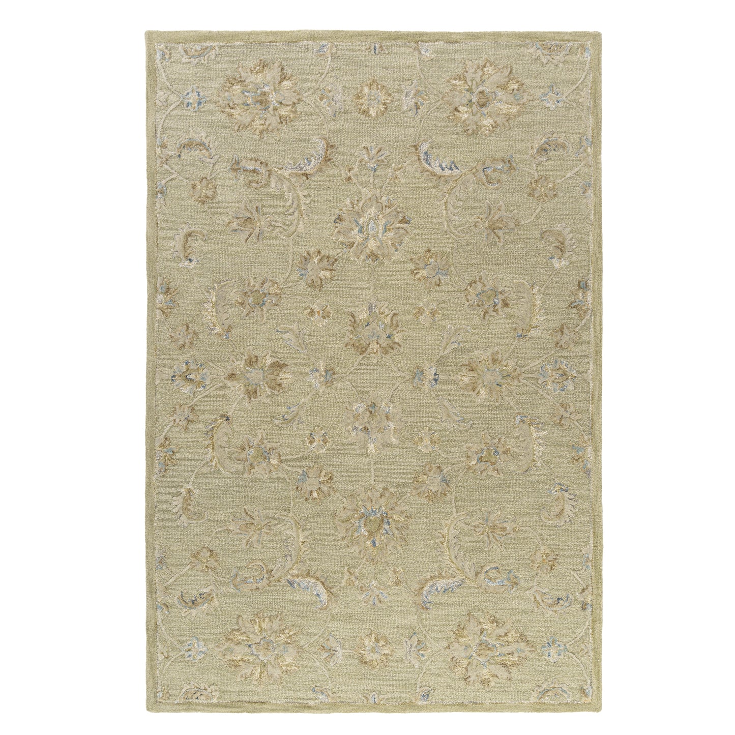 Dreamscape-82437 Traditional Hand-Tufted Tea Green/Beige Cotton Indoor Area Rug - LR Home