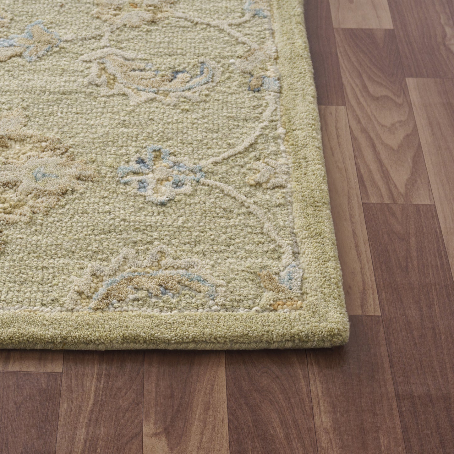 Dreamscape-82437 Traditional Hand-Tufted Tea Green/Beige Cotton Indoor Area Rug - LR Home